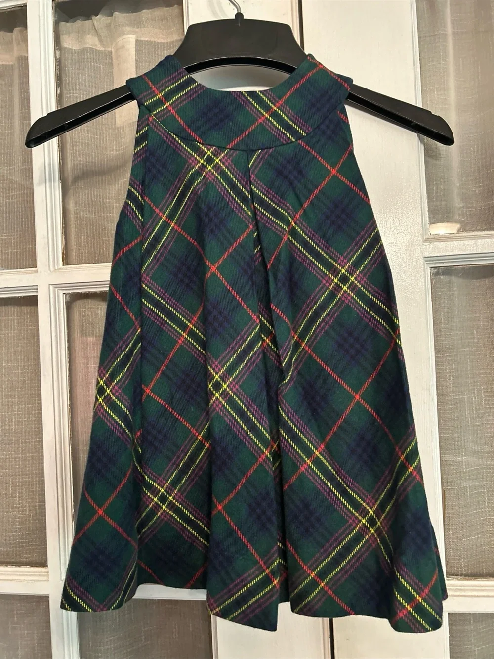 Ralph Lauren Girls' Navy Green Tartan Plaid Tank Dress Red & Yellow Accents 24 M